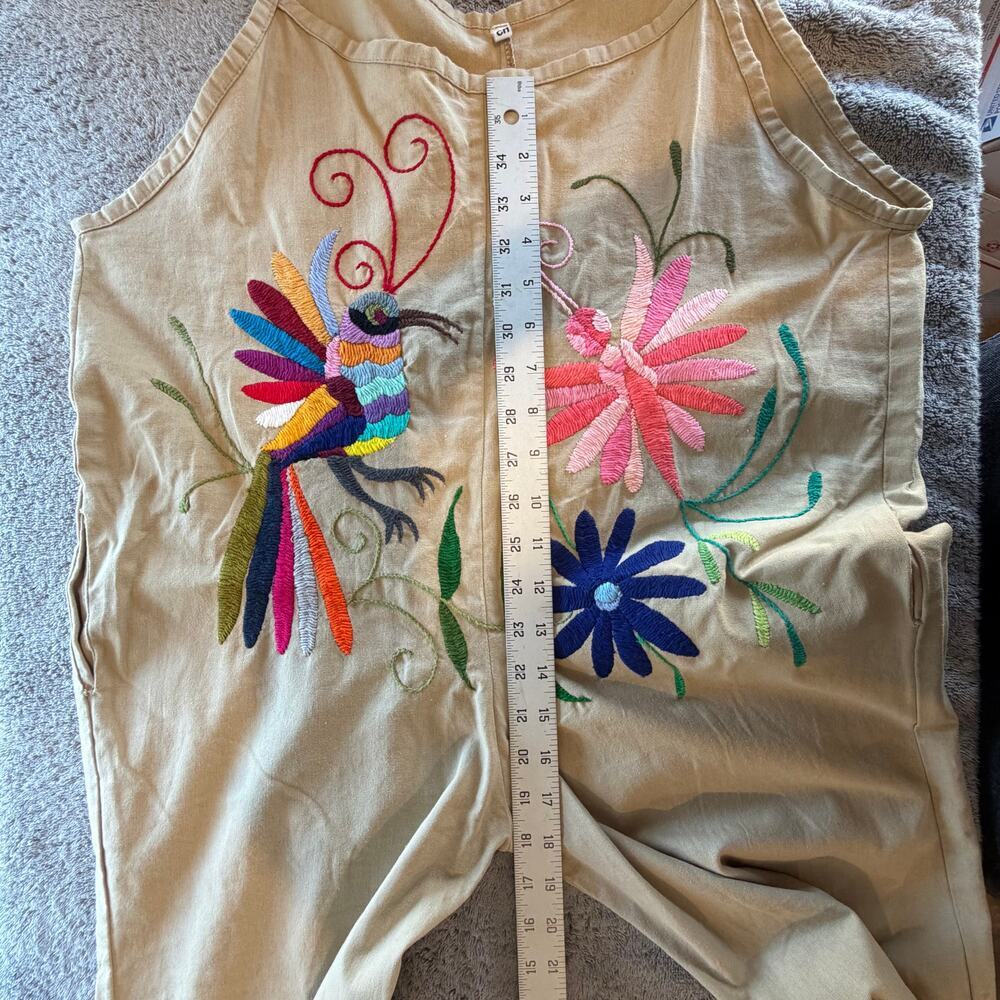 Embroidered Jumpsuit Floral Birds Womens small Folk Tenango Inspired - Picture 7 of 8